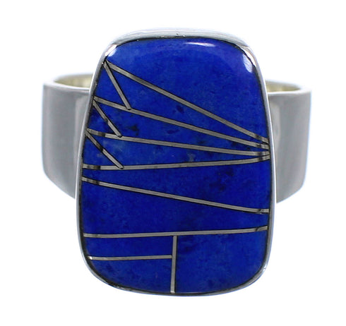 Lapis Inlay Silver Southwest Ring Size 8-1/2 AX92358